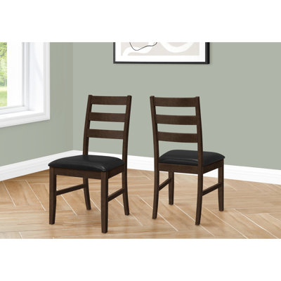 De 2 chaises de salle à manger transitionnelles, siège rembourré noir de 37 po de hauteur, pieds en bois massif brun, idéal pour les meubles de cuisine et de chambre (2), hauteur, revêtement en similicuir, bois,