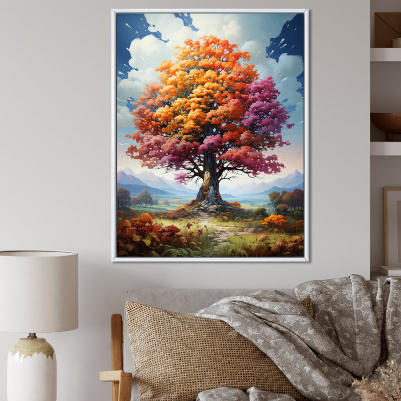 Glorious Autumn Tree in the Countryside - reproduction d'art sur toile, H 20 po x l 12 po x P 1 po, Cadre flottant blanc