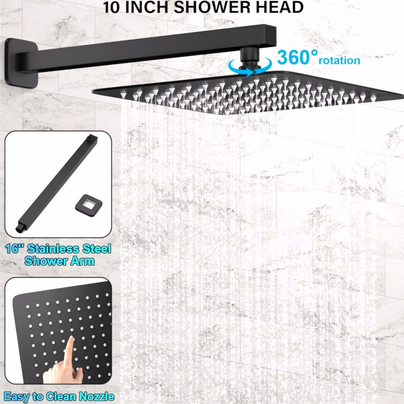 Système de robinet de douche à pression équilibrée 10 po avec douchette à main, Noir mat