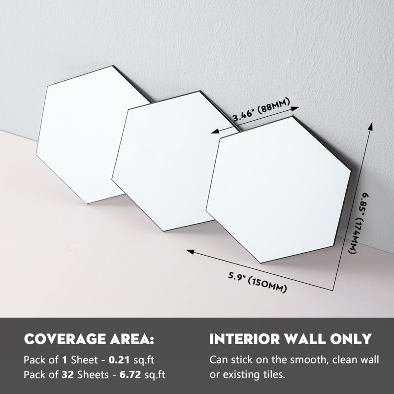 Carreau de mosaïque à dosseret hexagonal 6,85 po x L 5,9 po (32 pièces), Blanc