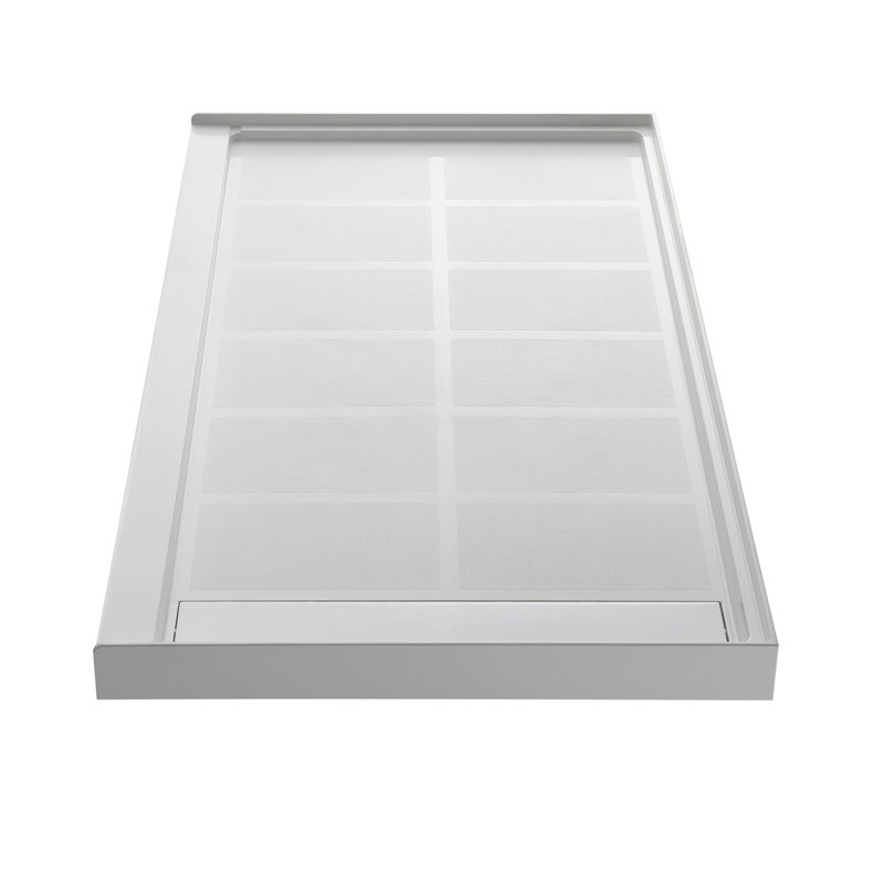 60" X 30" Solid Surface Shower Pan, Left-Sided Drain, Single Threshold Base With Drain Assembly & Cover