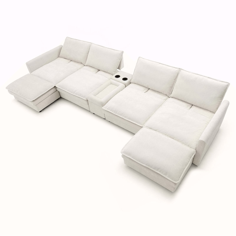 Canapé modulaire en forme de U de 140 po, canapé modulaire modulaire, canapé 6 places avec repose-pieds mobile, siège profond et dossier réglable. Canapé pour salon, chenille, blanc