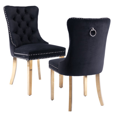 Chaise parsons capitonnée en velours bleu marine