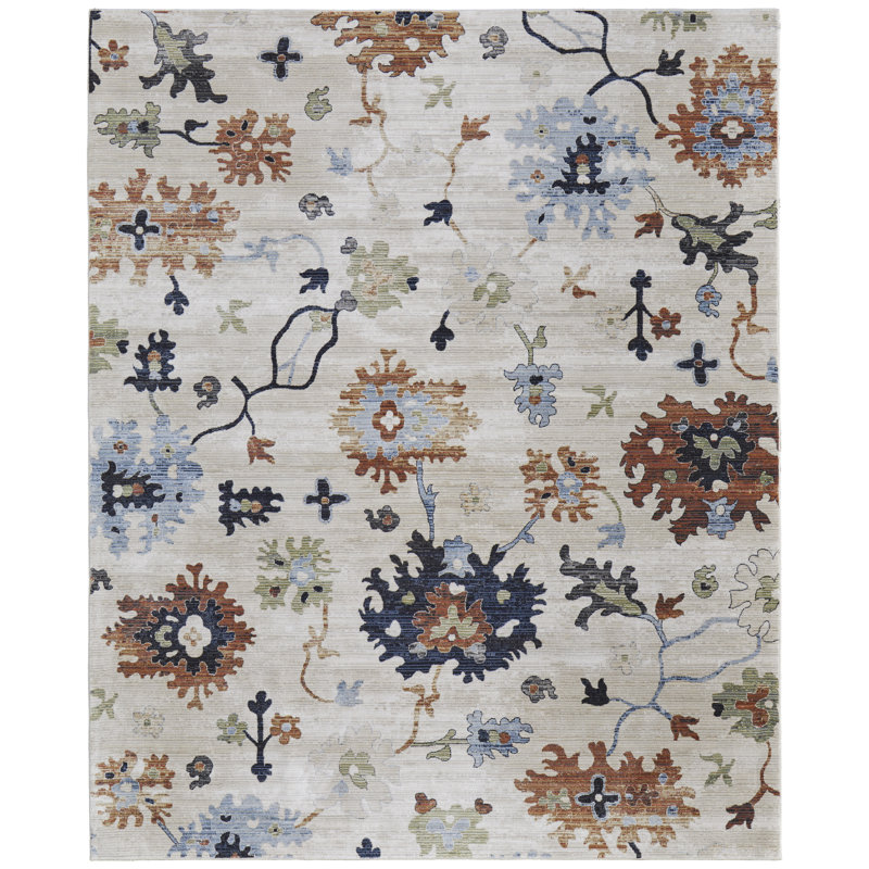 Claymore transitionnel floral et botanique, ivoire / rouge / bleu, Rectangle 7 pi 10 po x 10 pi 3 po