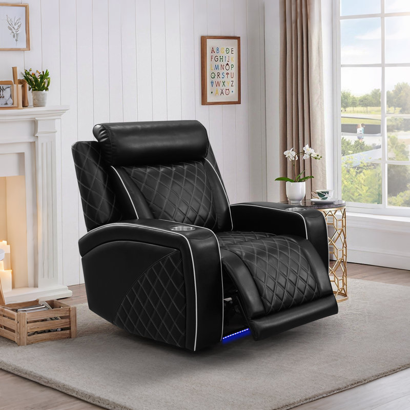 Fauteuil inclinable électrique de 37,5 po de largeur moderne en similicuir noir