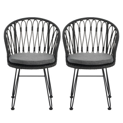 2 chaises avec 2 coussins, gris Fauteuil d'extérieur industriel et pieds en épingle à cheveux gris Patio moderne