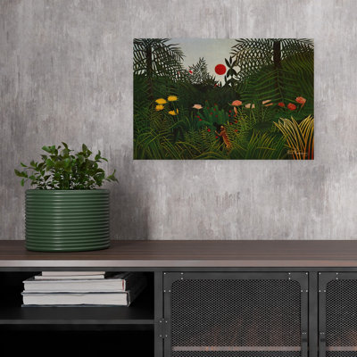 Jungle Sunset Classic Abstract Contemporary Monkey Forest Landscape Wall Art Print by Henri Rousseau - 1 Piece Wrapped Canvas Wall Art