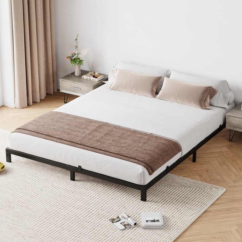 Cadre de lit double 6 po sans sommier, base de lit double en métal, Grand lit