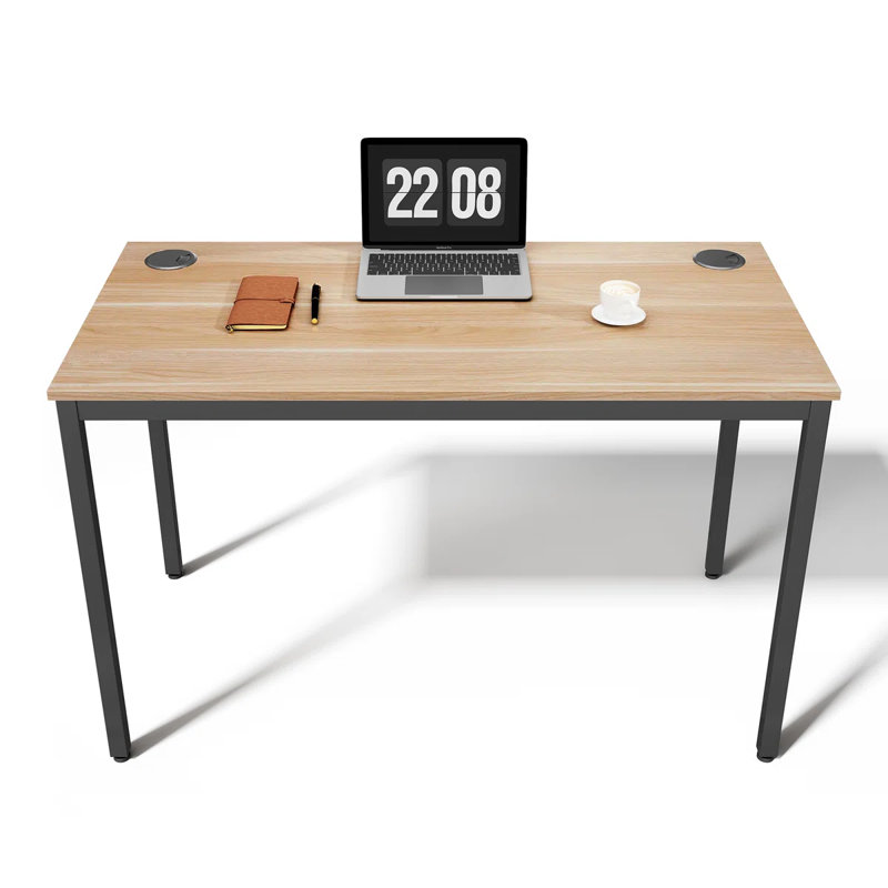 Bureau d'écriture 47 '' Study, poste de travail avec gestion des câbles, bureau d'économie d'espace avec fonctions multiples, bureau de jeu de style industriel moderne, brun rétro