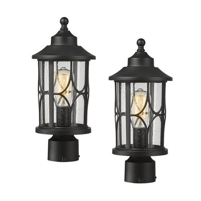 Avriella Stained Glass Seeded Lantern Head Post Lantern