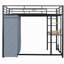 Lit mezzanine double avec structure en métal, équipé d'une table, d'une tablette, d'une prise de courant, de lumières DEL et d'une armoire-964111889