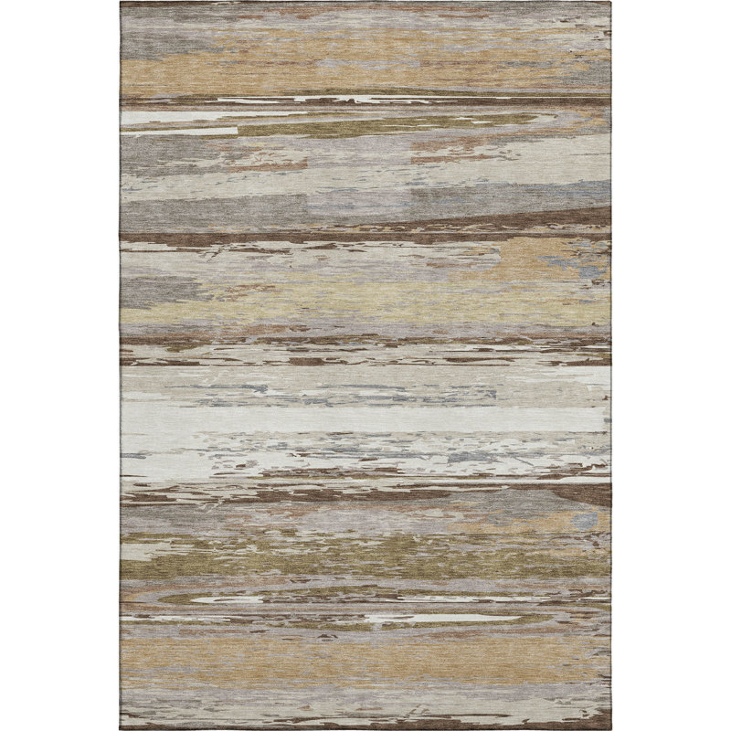 Premium Machine Washable Mayfield AMF2287 Striped Rug, Beige, 2'6" x 3'10"