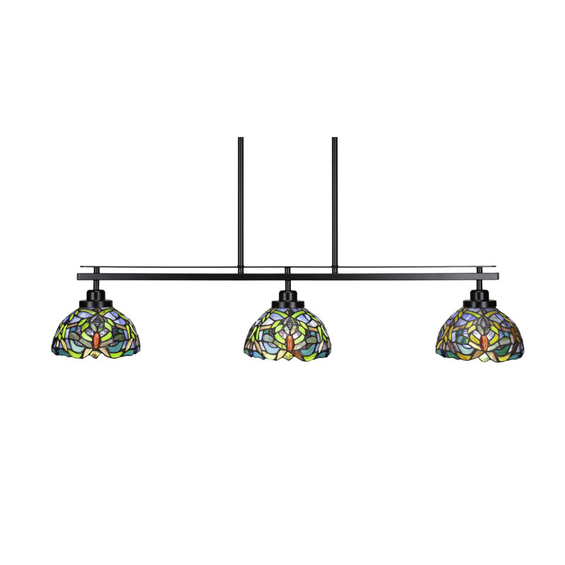 Luminaire pour îlot de cuisine 3 lumières Tana au fini noir mat avec verre d'art kaléidoscope de 7 po