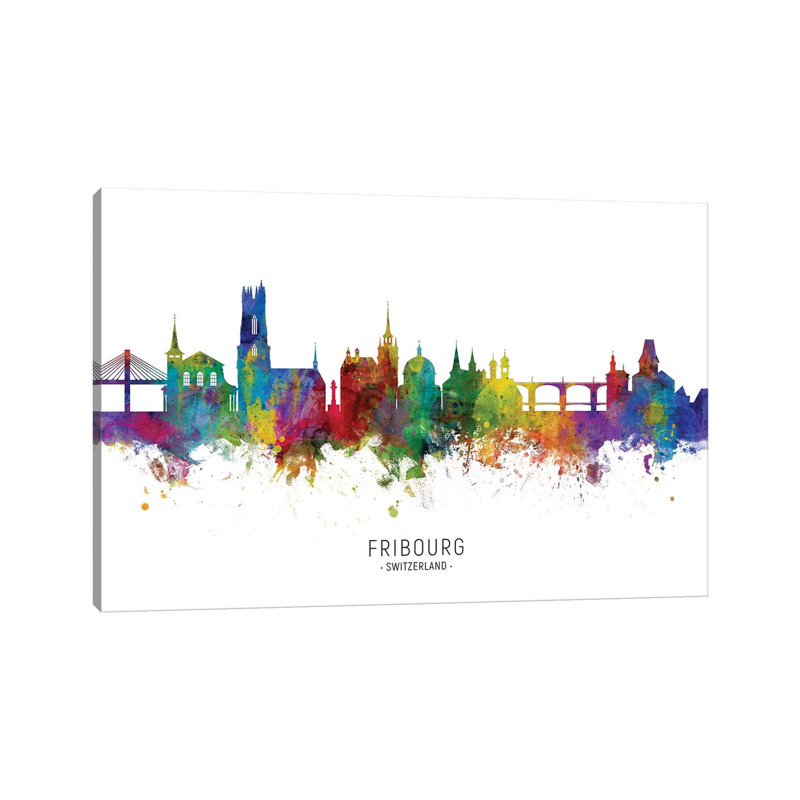 Fribourg Switzerland Skyline by Michael Tompsett - Wrapped Canvas Painting, 101.6 cm H x 66.04 cm W x 3.175 cm D