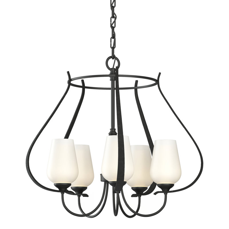 Lustre géométrique à 5 lumières Flora, Verre opale, Noir