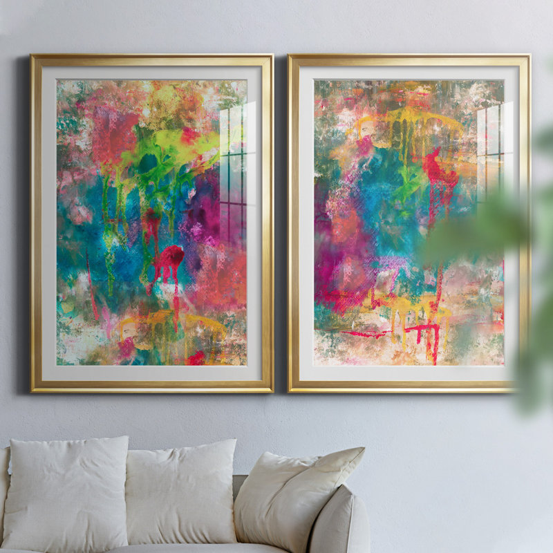 Summer Night I - Ensemble de 2 reproductions d'art, Papier encadré doré, Blanc, H 26,5 po x l 73 po x P 1,5 po