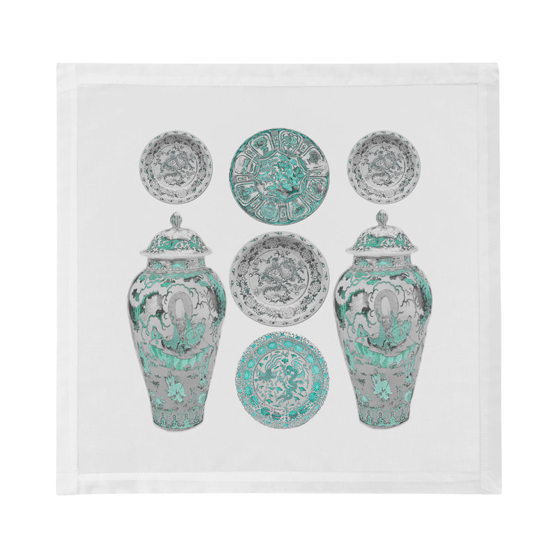 Chinois Ceramic Cotton Sateen Cocktail Napkins, Cerulean