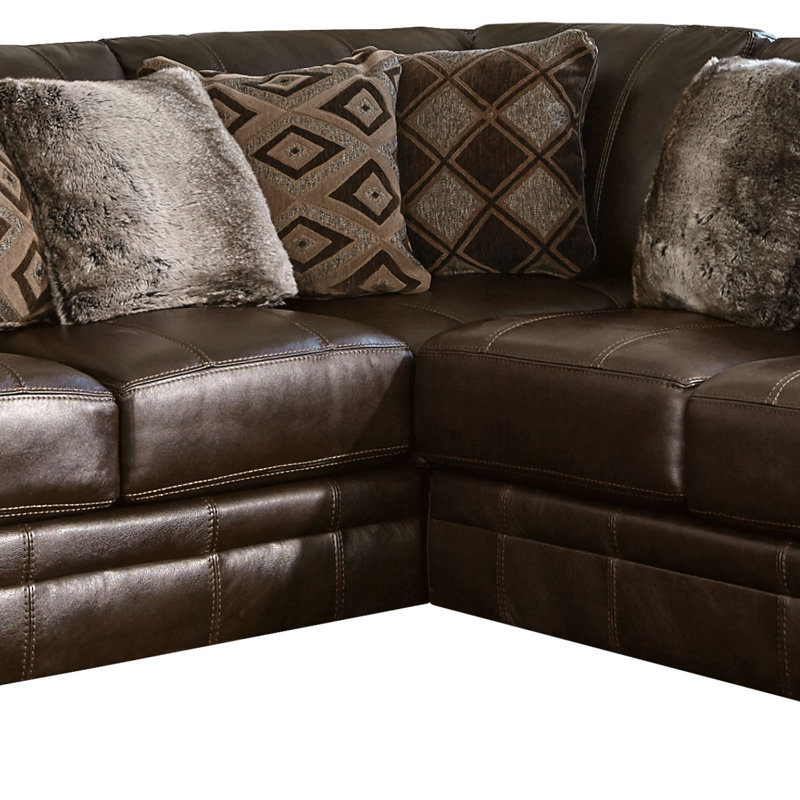  Canapé modulaire en L en cuir véritable de 104 po de largeur Hopwood, Cuir véritable brun