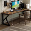Bureau brun en bois massif en forme de L-108678452-108678449