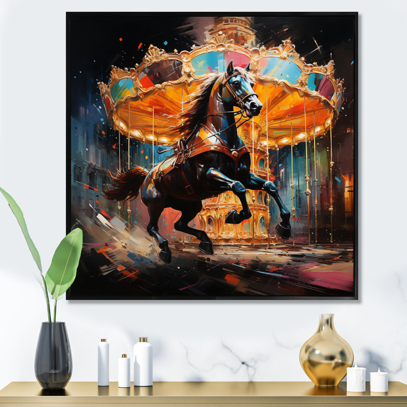" Carousel Horses II ", Black Floater Framed, 30" H x 30" W x 1" D