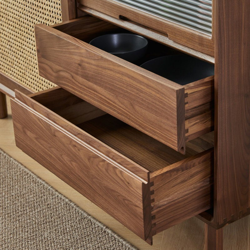 Buffet en bois de noyer massif, 33.27"H×38.98"L×15.35"W