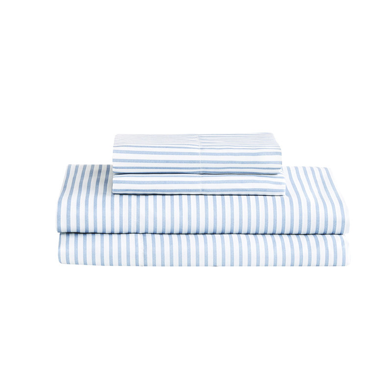Literie à rayures avec édredon et draps - Gris, bleu marine, bleu, très grand lit, froissé