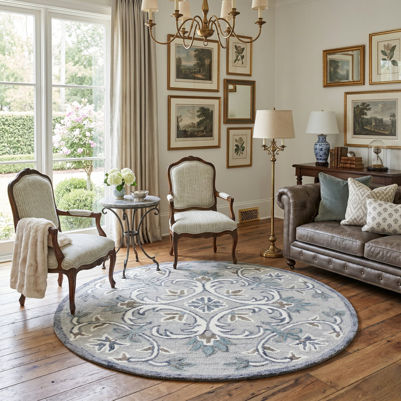 Hand Tufted Wool Floral Indoor Rug, Round 6'