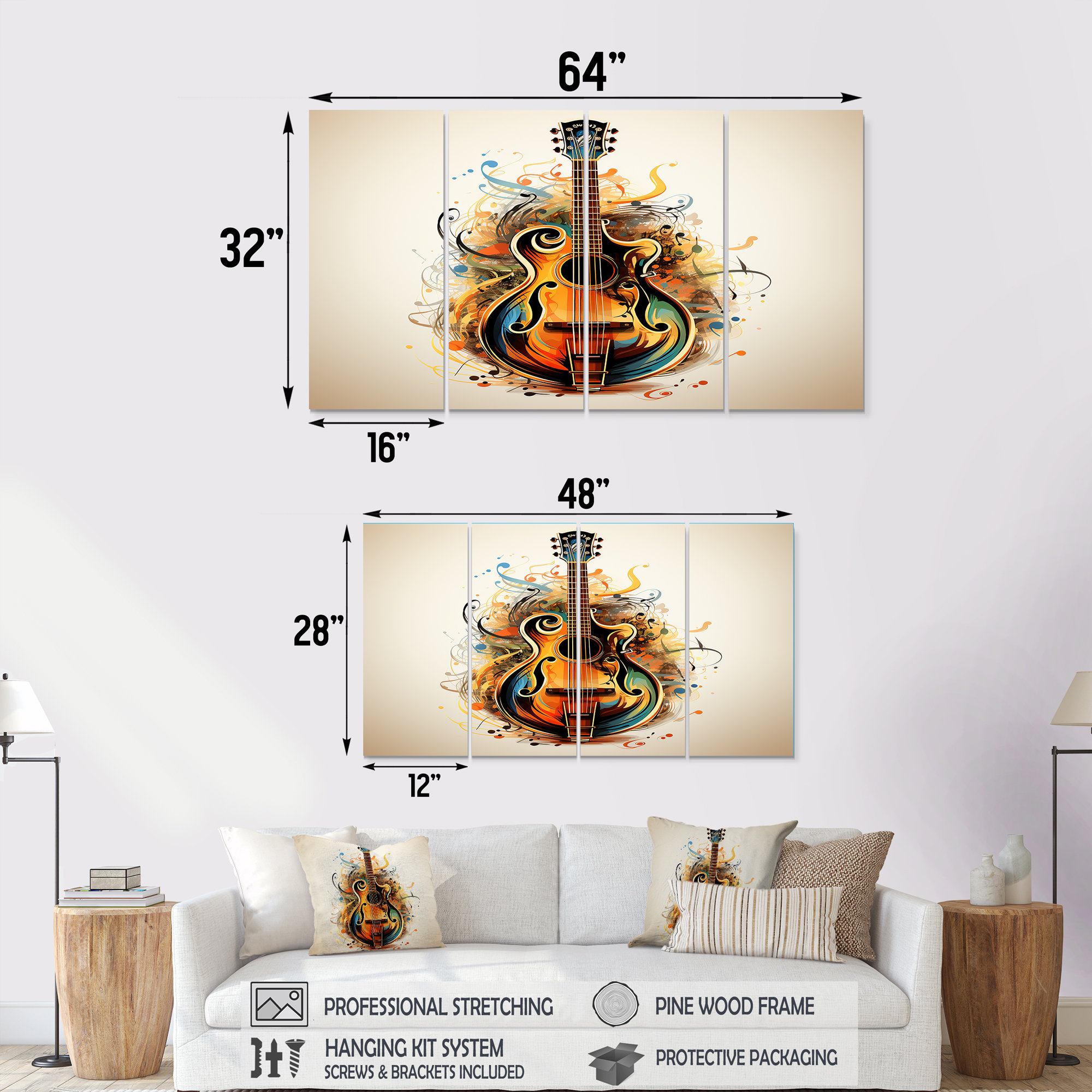 Design Art Cool Electric Guitar Retro Illustration - Music