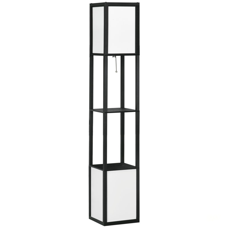 HOMCOM Modern Floor Lamp With Dual Ambient Lighting And Shelves, Tall Standing Lamp For Living Room And Bedroom, Black