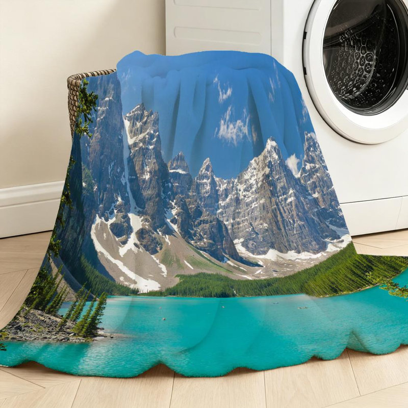 Jeté en molleton bleu ultra doux, imprimé d'un côté Canada Lac Moraine, Throw 30" x 40"