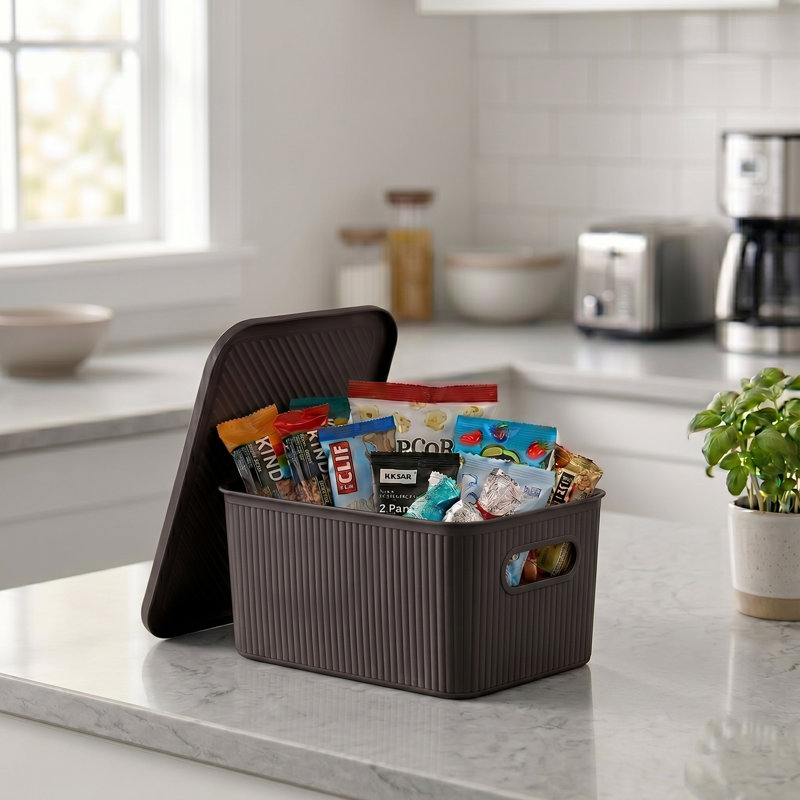 Paniers de rangement en plastique, 1, Brun