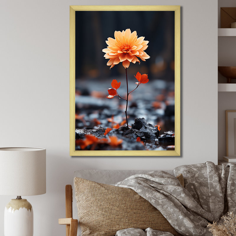 Tapisserie d'automne pêche II - art mural floral, salon, H 32 po x l 16 po x P 1 po, Encadrement doré