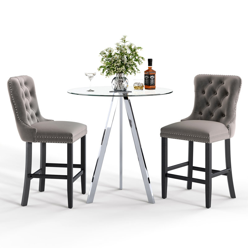 Ensemble de table de bar rond en verre trempé, ensemble de hauteur de bar, table de salle à manger ronde en verre trempé et tabourets de bar en hauteur