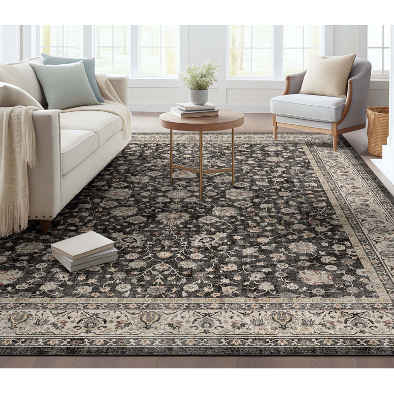 Tapis noir persan oriental rétro Dyrk Rome, Rectangle 9 pi 10 po x 13 pi
