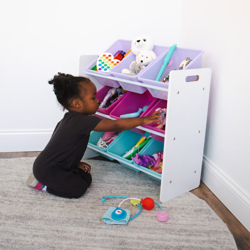 Nael Toy Organizer with Bins, White/Pink/Purple/Turq