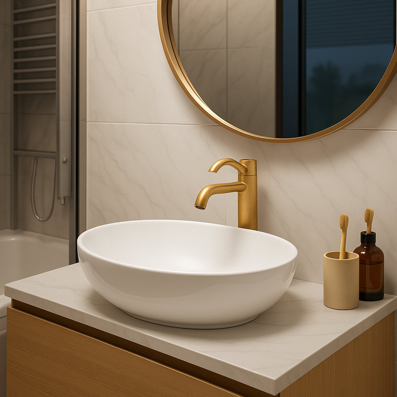 Lavabo vasque ovale en porcelaine vitrifiée 16 po x 13 po
