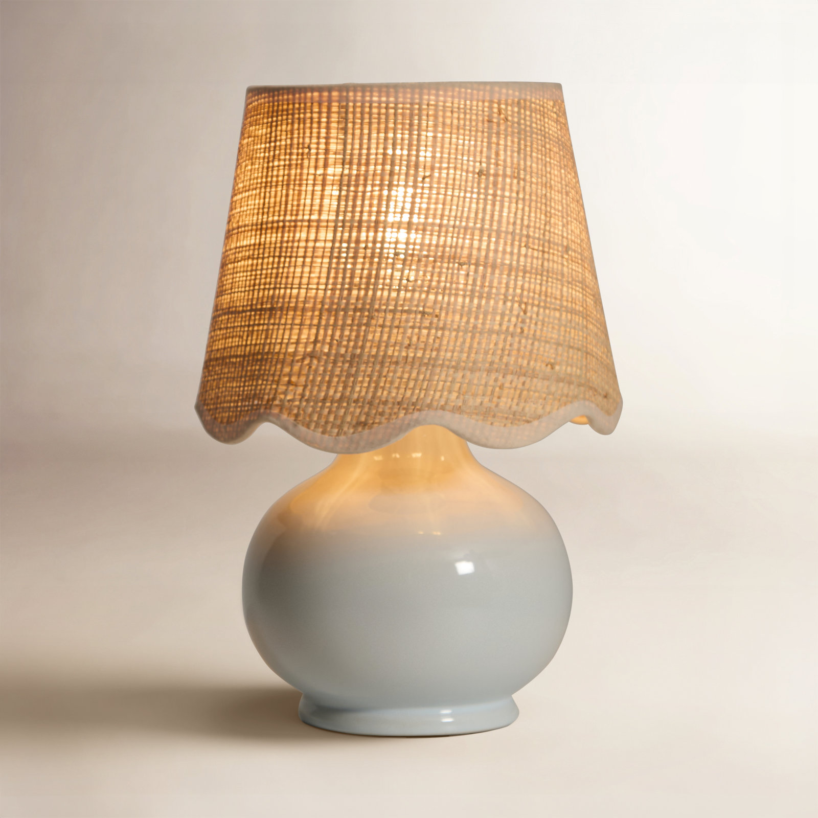 Momsen Scallop Shade Lamp, 13"" H x 8"" W x 8"" D, Light Blue, Natural
