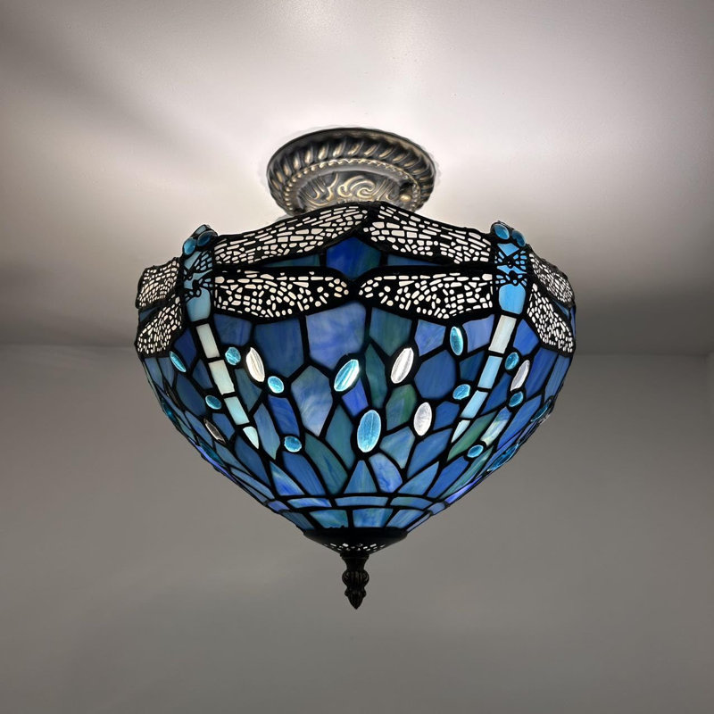 Tiffany Glass Flush Mount, Blue