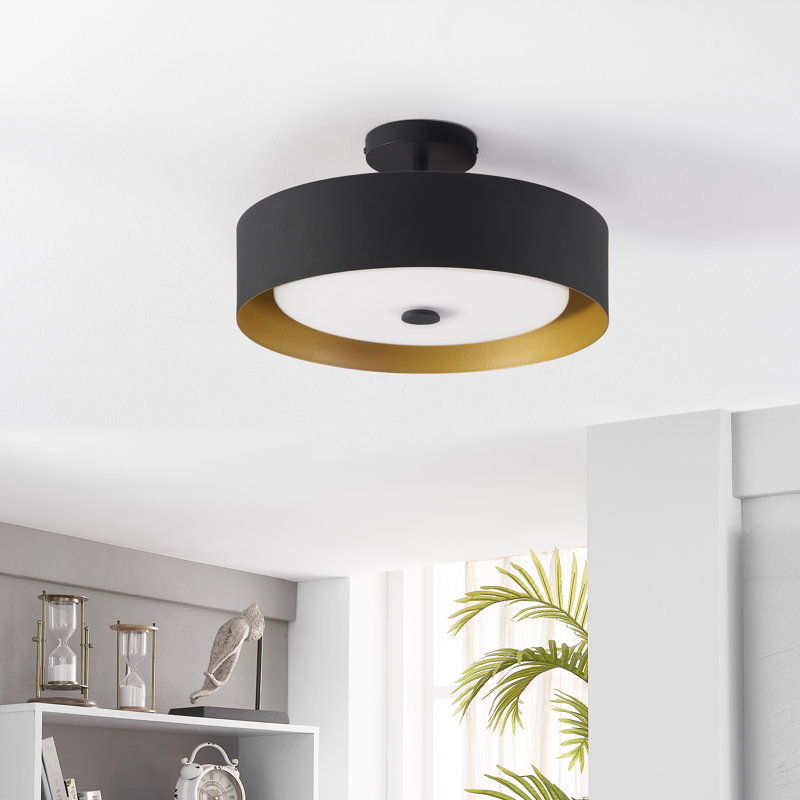 Plafonnier semi-encastré 3 lumières 15,75 po Hud, Noir / or