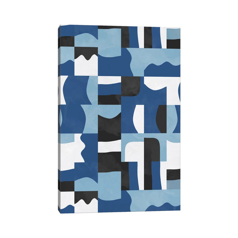 Organic Cubes And Shapes Blue Black - Wrapped Canvas Graphic Art - Wrapped Canvas Print, 20.32 cm H x 30.48 cm W