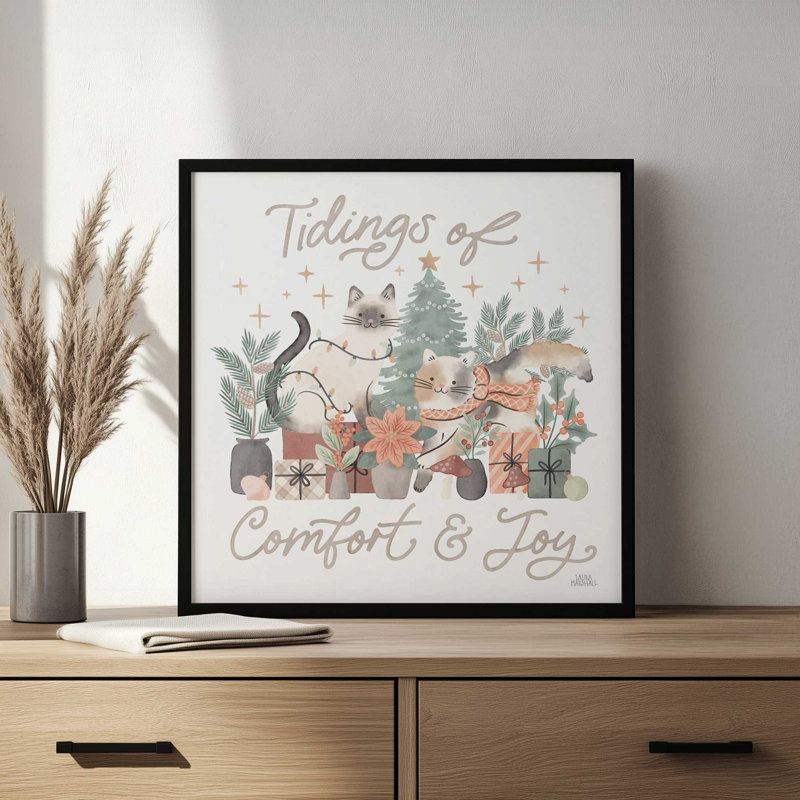 «Merry Meows III» par Laura Marshall, reproduction d'art, 30 W x 30 H, Maple, Framed Print
