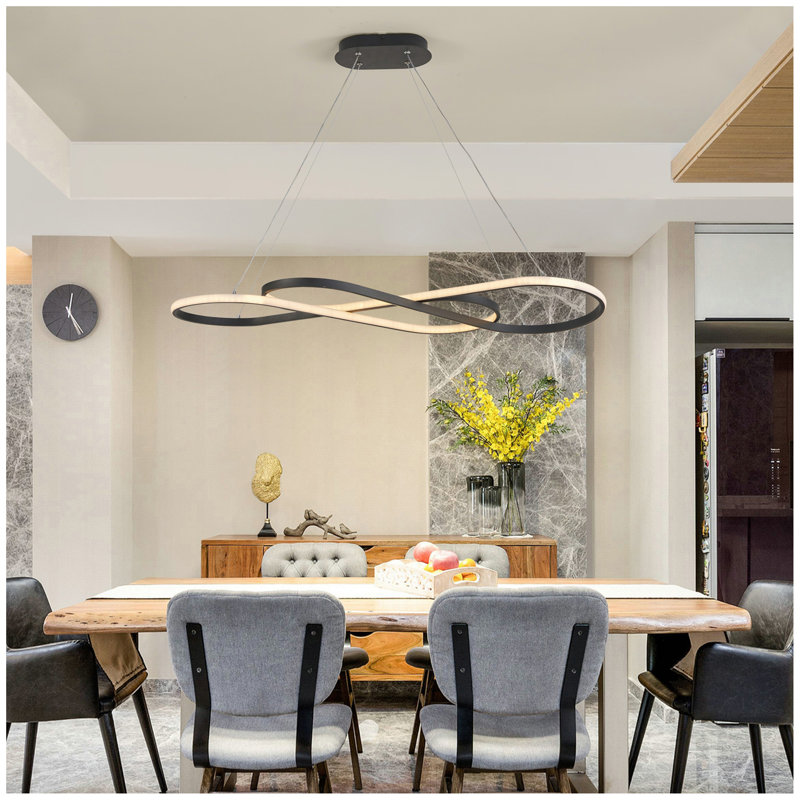 Luminaire suspendu moderne de 39 po à DEL, plafonnier suspendu Infinity Design, hauteur réglable, intensité variable pour le salon, la salle à manger, la chambre à coucher, finition noire