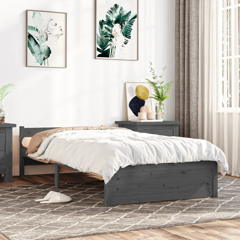 Bed Frame Solid Wood, Grey, Small Single (2'6)