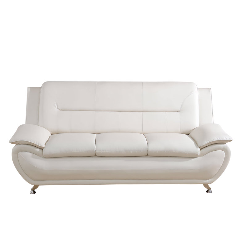 Canapé de salon 76 po en similicuir 3 places avec assise profonde et capitonné pour la maison, 76 po, Beige