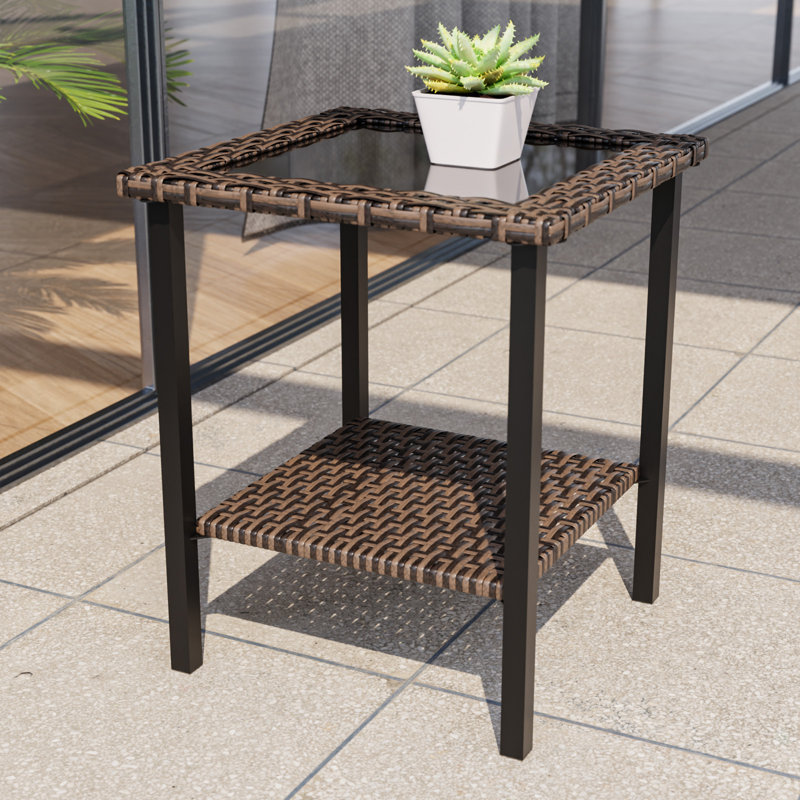 Table basse d'extérieur brun en osier pour table d'appoint 2 couches