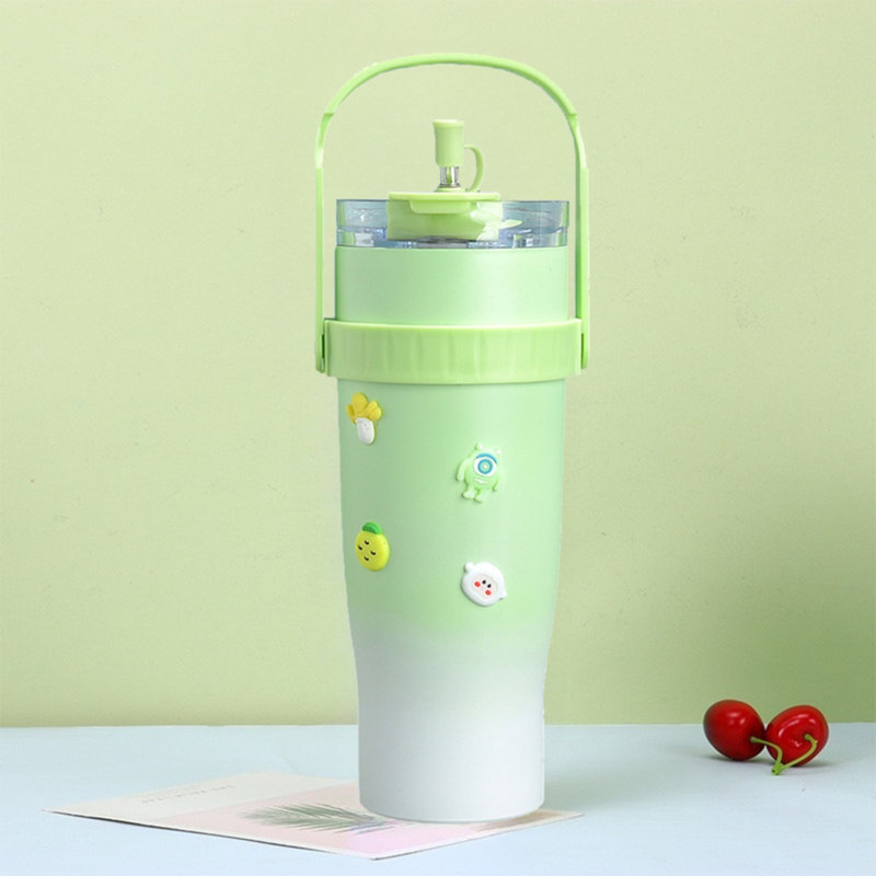 Grande tasse 40 oz en acier inoxydable avec couvercle en paille, Vert