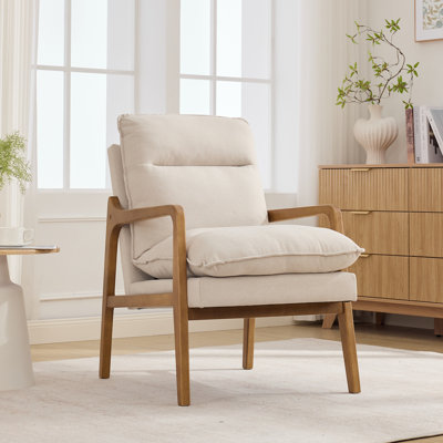 Solid Wood Accent Chair Upholstered Lounge Armchair