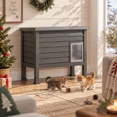 26.76"H Resin Cat Shelter With Elevated Floor In Black