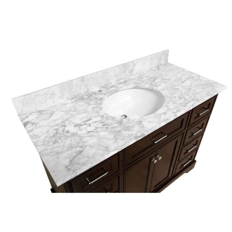 Ronnie 22" D x 35" H Single Bathroom Vanity with Chocolate Cabinet and Carrara Marble Countertop, Chocolate, Carrara Marble
