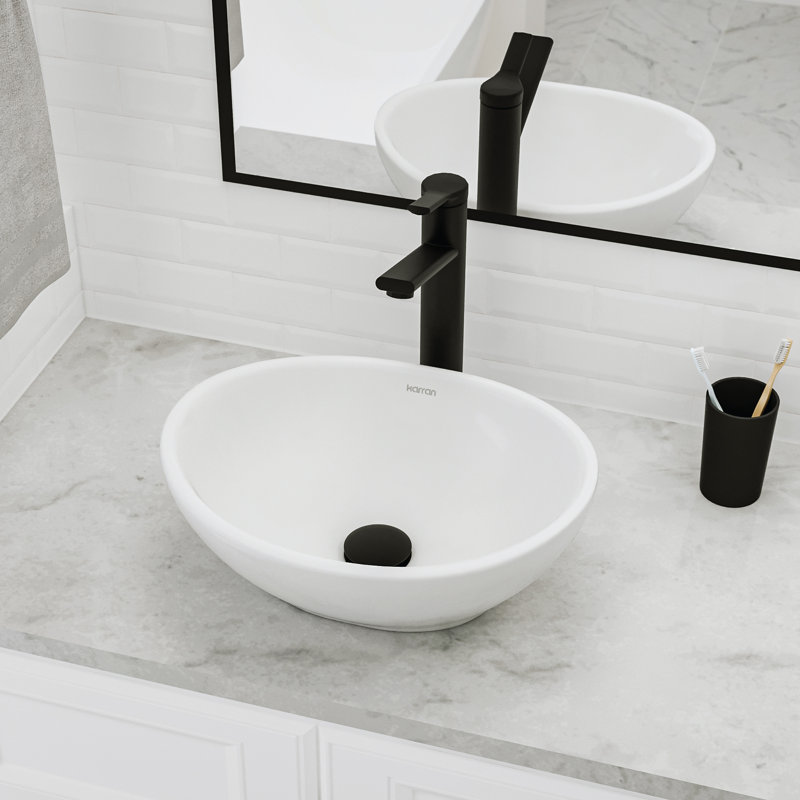 Karran Valera Lavabo de salle de bain vasque ovale en porcelaine vitreuse
